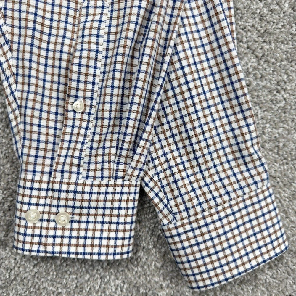 Perlis 1939 Mens M Button Down Shirt Blue Plaid Crawfish Classic Fit Cotton
